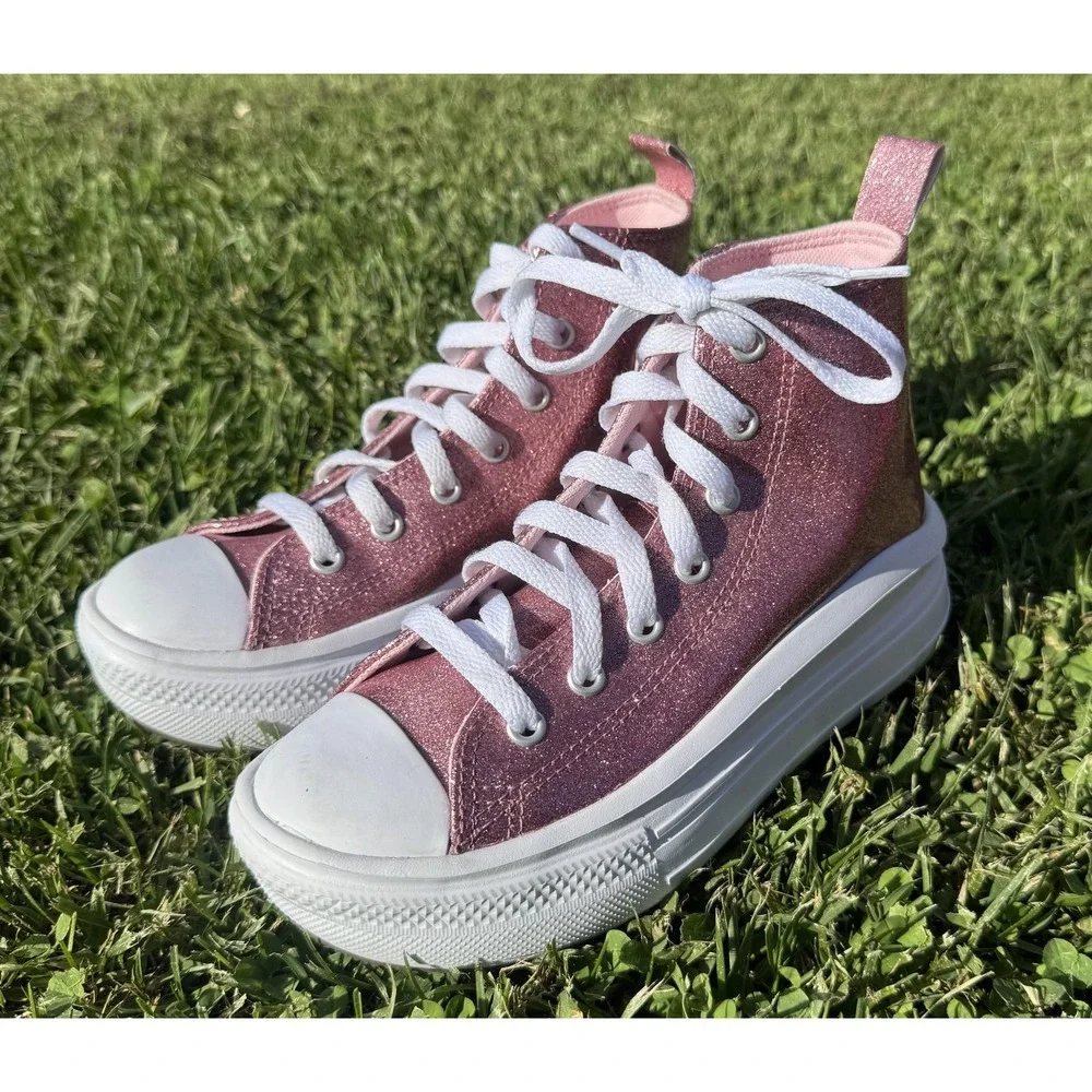 Converse Chuck Taylor All Star Kids Pink Glitter High Top Platform Shoes A05343C